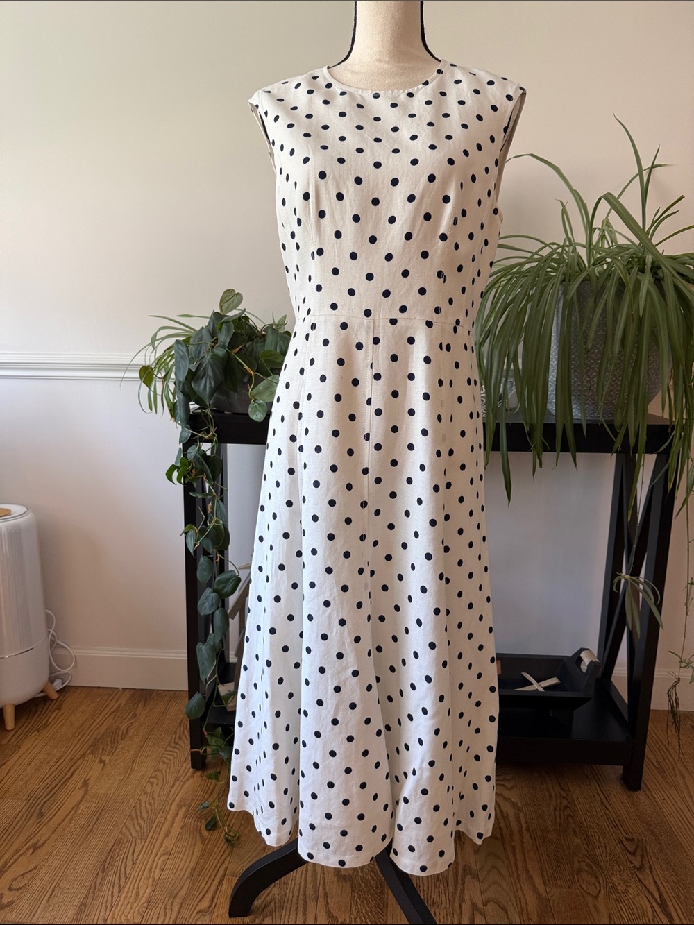 Eliza J White Maxi Dress with Navy Polka Dots